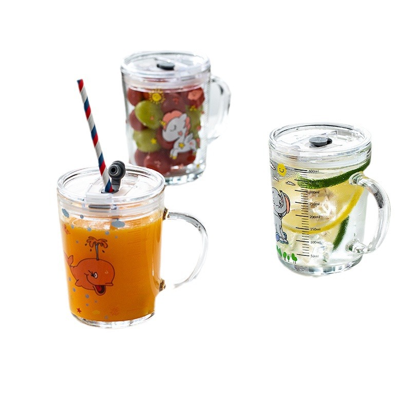 Water cup, glass cup with handle, childr