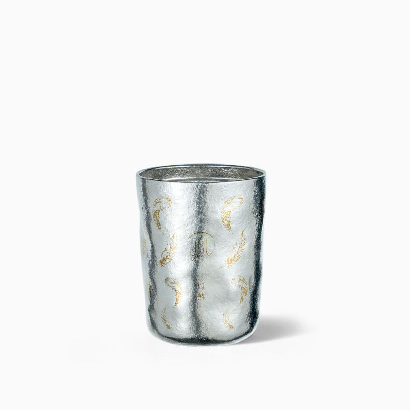 Tyson Pure Titanium "Phoenix Feather" Hammered Tumbler | 300ml, Vacuum Insulated, Artisana