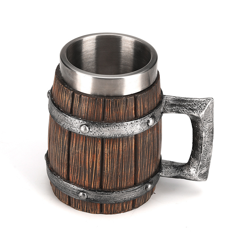 german-wooden-barrel-beer-stein-600ml-handcrafted-resin-stainless-steel-aoke