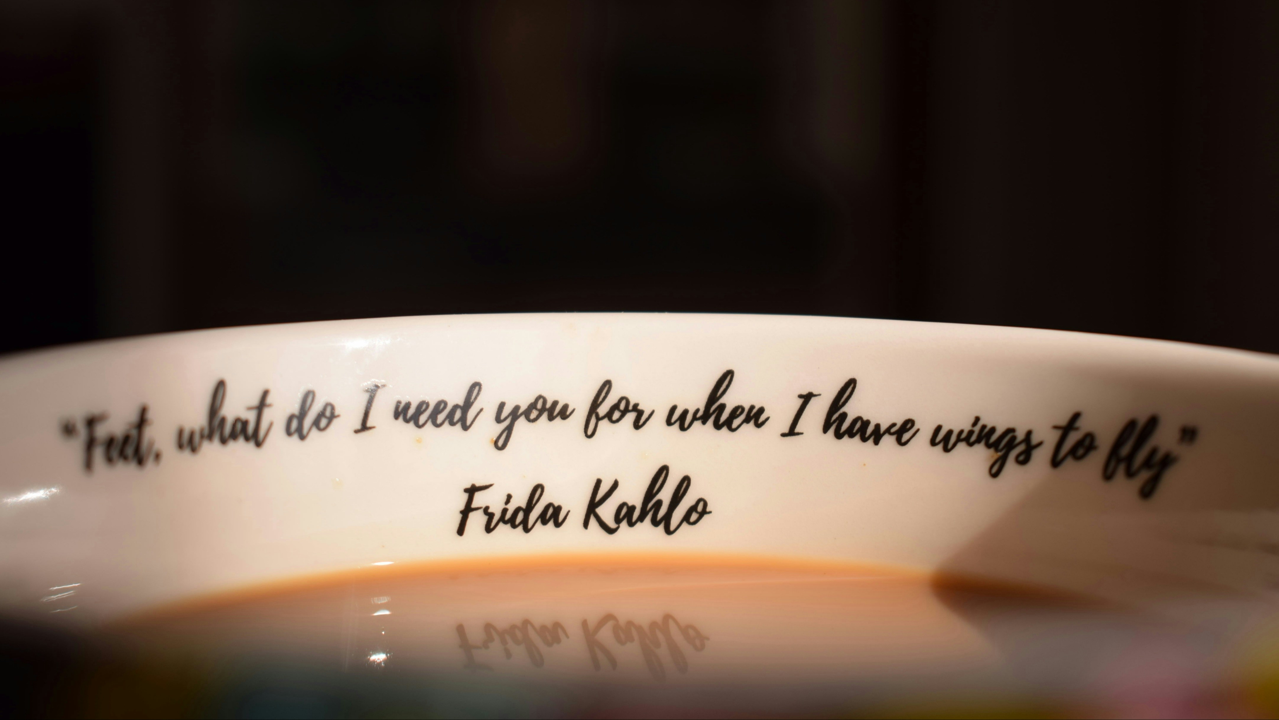Close-up of a personalized mug with a heartwarming welcome message.